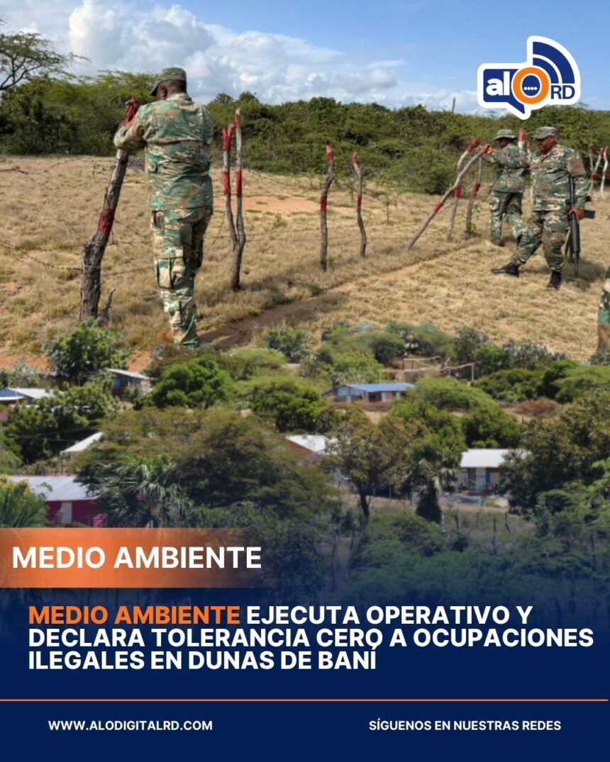 **Medio Ambiente ejecuta operativo y declara tolerancia cero a ocupaciones ilegales en Dunas de Baní** El ministro de Medio Ambiente, Paíno Abreu, encabezó un operativo en Las Dunas de Las Calderas, en Baní, tras denuncias sobre ocupaciones ilegales en esta área protegida. Acompañado de militares, técnicos y guardaparques, verificó la existencia de unas 20 viviendas construidas sin autorización, algunas incluso con sistema eléctrico instalado, dentro de este monumento natural y zona militar. Ante la situación, Abreu ordenó el desmantelamiento inmediato de infraestructuras ilegales y el fortalecimiento del monitoreo en la zona núcleo y de amortiguamiento. También dispuso la identificación y señalización de los límites del área protegida, reiterando una política de “tolerancia cero” frente a intervenciones ilegales, mientras destacó operativos recientes que incluyen más de 20 intervenciones y más de 500 deportaciones vinculadas a ocupaciones irregulares. Más información en alodigitalrd.com. #MedioAmbienteRD #DunasDeBani #PaínoAbreu #AreasProtegidas #RepublicaDominicana #AloRD #AloDigitalRD #NoticiasRD
