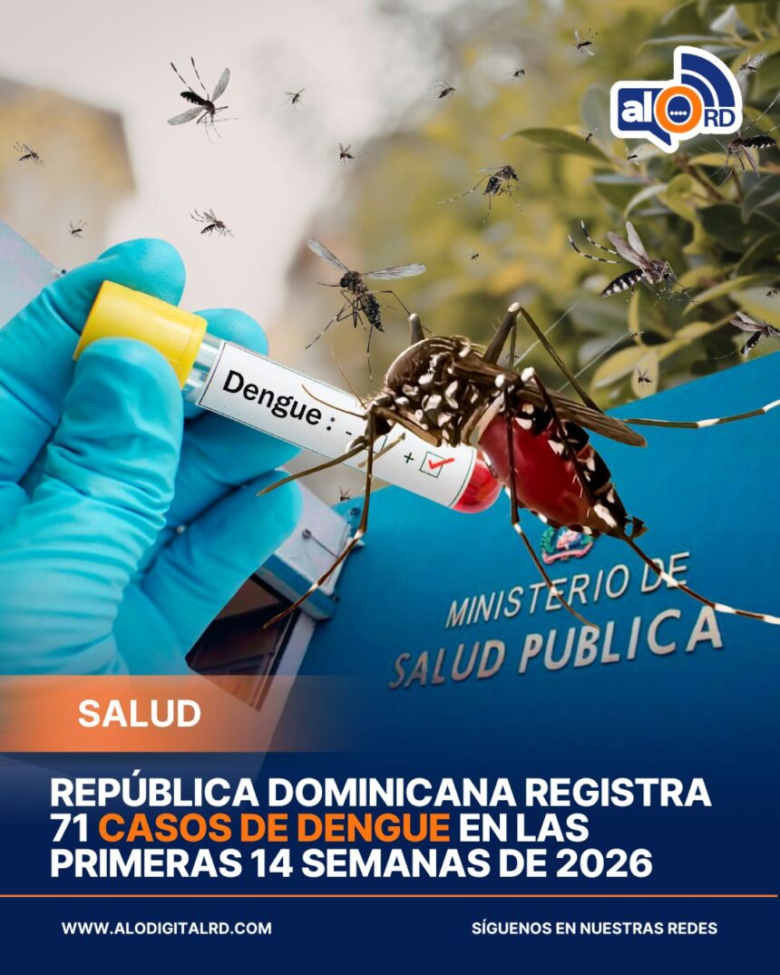 **República Dominicana registra 71 casos de dengue en primeras 14 semanas de 2026** El Ministerio de Salud Pública informó que el país acumula 71 casos de dengue hasta la semana epidemiológica 14 de 2026, lo que representa una reducción de 16.5% en comparación con el mismo período de 2025. Además, se han reportado 72 casos de malaria y 21 de leptospirosis entre las semanas 11 y 14, asociados a lluvias frecuentes y alta humedad. Las autoridades indicaron que los virus respiratorios mantienen un comportamiento estable, con circulación de influenza A (H3N2), metapneumovirus y adenovirus, mientras que el COVID-19 continúa con baja incidencia y sin nuevas variantes de preocupación. En cuanto a mortalidad, se han registrado 30 muertes maternas, una disminución del 44% respecto al año anterior, y 22 fallecimientos infantiles en la semana 14. Más información en alodigitalrd.com. #SaludRD #Dengue #SaludPública #Epidemiología #Prevención #AloRD #AloDigitalRD #NoticiasRD
