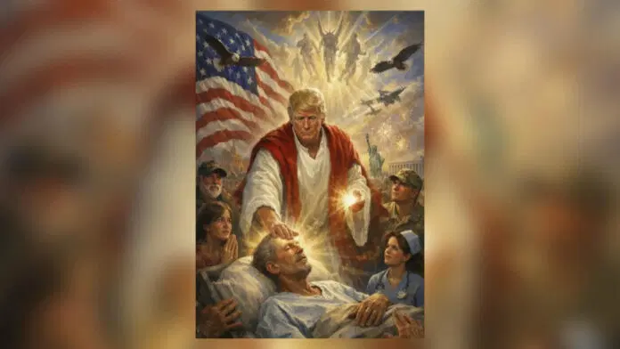 **Trump genera polémica al publicar imagen suya como Jesucristo creada con IA** El presidente de Estados Unidos, Donald Trump, publicó una imagen generada con inteligencia artificial en la que aparece representado como Jesucristo, lo que ha provocado controversia internacional. La ilustración, difundida en su red social Truth, lo muestra en actitud de sanar a un enfermo, rodeado de militares, personal sanitario y símbolos como la bandera estadounidense y la Estatua de la Libertad. La publicación se produce en medio de tensiones con el Vaticano, tras críticas de Trump al papa León XIV por sus posturas en política internacional. El hecho ha generado debate sobre el uso de símbolos religiosos en la política y el creciente empleo de contenido creado con inteligencia artificial en la comunicación pública. Más información en alodigitalrd.com. #DonaldTrump #InteligenciaArtificial #Polémica #EstadosUnidos #Vaticano #AloRD #AloDigitalRD #NoticiasRD