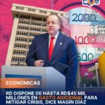**Gobierno dominicano dispone de hasta RD$45 mil millones para enfrentar crisis por alza del petróleo, afirma Magín Díaz** El ministro de Hacienda y Economía, Magín Díaz, informó que la República Dominicana cuenta con un margen de hasta RD$45 mil millones en gasto adicional para mitigar los efectos económicos provocados por el aumento internacional del petróleo, impulsado por el conflicto entre Israel, Estados Unidos e Irán. Díaz explicó que el país ha logrado mantener uno de los menores incrementos en los precios de los combustibles de América Latina, como resultado de las medidas adoptadas por el Gobierno para proteger el poder adquisitivo de la población y reducir el impacto sobre los sectores productivos. Según detalló, mientras en Chile el gasoil y la gasolina han acumulado aumentos de 62 % y 32 %, respectivamente, en República Dominicana esos incrementos se mantienen en 13.6 % para el gasoil y 11.4 % para la gasolina, reflejando una menor presión sobre los consumidores. El funcionario indicó que este manejo responde a una estrategia de contención fiscal que permite al Estado actuar sin incumplir la regla de gasto primario establecida en el marco fiscal vigente. No obstante, advirtió que utilizar ese espacio podría generar un aumento del déficit fiscal. A pesar de ello, aseguró que ante la magnitud del choque externo, la prioridad del Gobierno es preservar la estabilidad económica nacional y evitar mayores efectos negativos en los hogares dominicanos. También reiteró que continuarán evaluando el panorama internacional para aplicar nuevas medidas si fuese necesario. Magín Díaz afirmó que el Gobierno dominicano dispone de hasta RD$45 mil millones en gasto adicional para enfrentar los efectos de la crisis internacional provocada por el alza del petróleo. Explicó que esta capacidad fiscal permitiría reducir el impacto económico sin violar las reglas presupuestarias actuales, aunque podría aumentar el déficit fiscal. El ministro destacó además que República Dominicana ha logrado mantener menores aumentos en los precios de los combustibles frente a otros países de la región, gracias a las medidas implementadas para contener los efectos del conflicto geopolítico y proteger el poder adquisitivo de la población. Más información en alodigitalrd.com. #AloRD #AloDigitalRD #NoticiasRD #MagínDíaz #EconomíaRD #CombustiblesRD #MinisterioDeHacienda #FinanzasRD